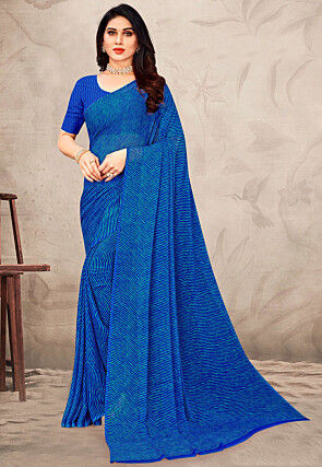 Leheriya Printed Chiffon Saree in Blue