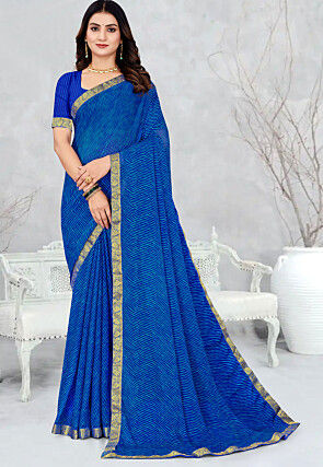 Leheriya Printed Chiffon Saree in Blue