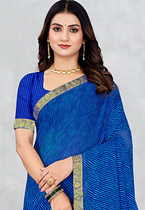Leheriya Printed Chiffon Saree in Blue