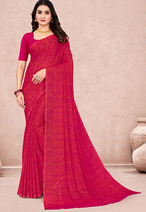 Leheriya Printed Chiffon Saree in Fuchsia