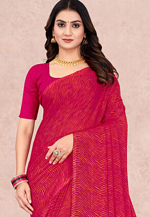 Leheriya Printed Chiffon Saree in Fuchsia