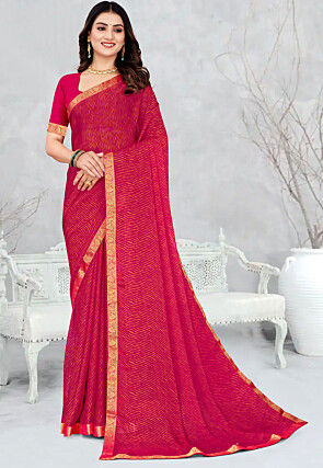 Leheriya Printed Chiffon Saree in Fuchsia