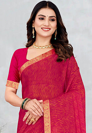 Leheriya Printed Chiffon Saree in Fuchsia