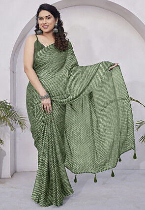 Leheriya Printed Chiffon Saree in Green