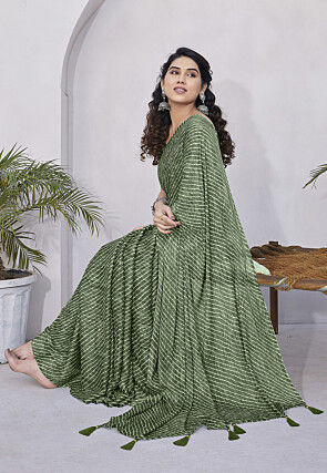 Leheriya Printed Chiffon Saree in Green