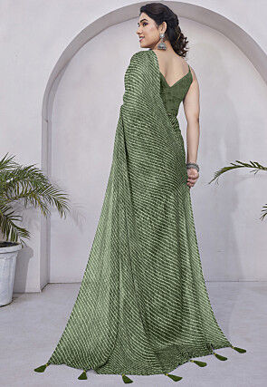 Leheriya Printed Chiffon Saree in Green