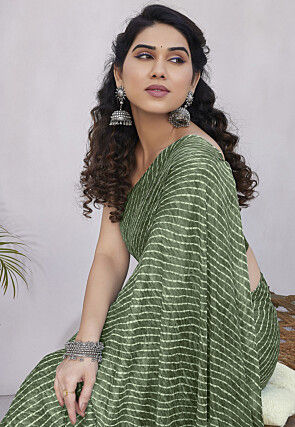 Leheriya Printed Chiffon Saree in Green