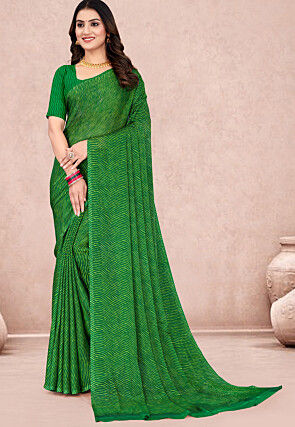 Leheriya Printed Chiffon Saree in Green