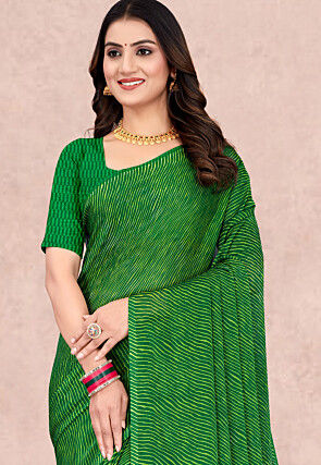 Leheriya Printed Chiffon Saree in Green
