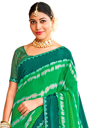 Leheriya Printed Chiffon Saree in Green