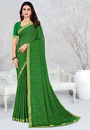 Leheriya Printed Chiffon Saree in Green