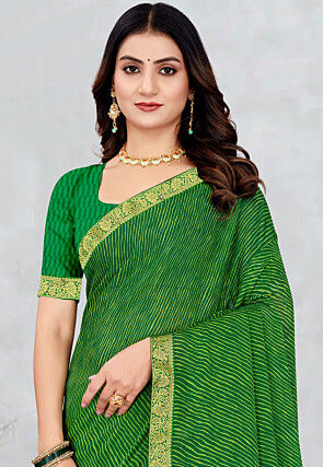Leheriya Printed Chiffon Saree in Green