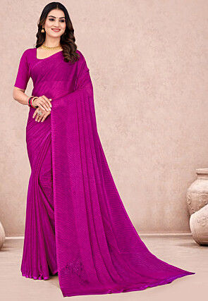 Leheriya Printed Chiffon Saree in Magenta