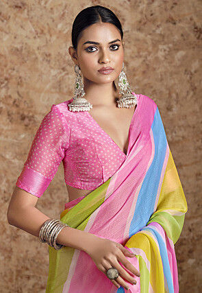 Pink Chiffon Sarees: Buy Latest Designs Online | Utsav Fashion