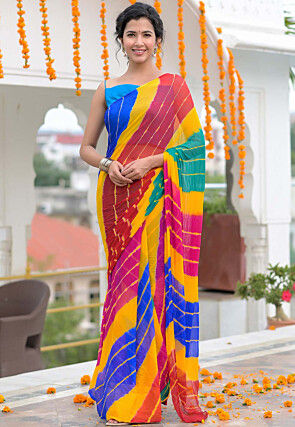 Leheriya Printed Chiffon Saree in Multicolor