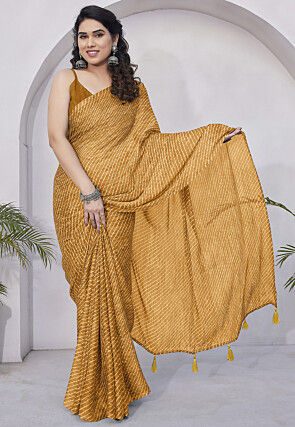 Leheriya Printed Chiffon Saree in Mustard