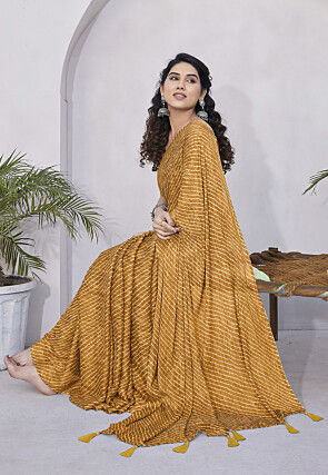 Leheriya Printed Chiffon Saree in Mustard