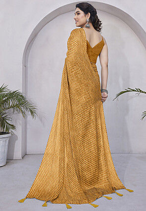 Leheriya Printed Chiffon Saree in Mustard