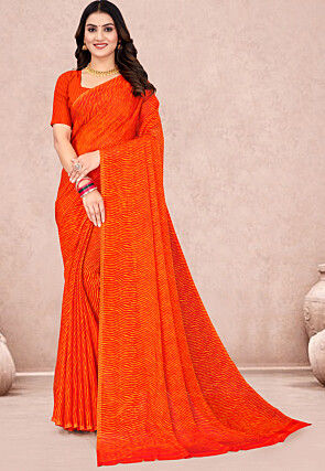 Leheriya Printed Chiffon Saree in Orange