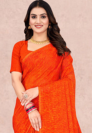 Leheriya Printed Chiffon Saree in Orange