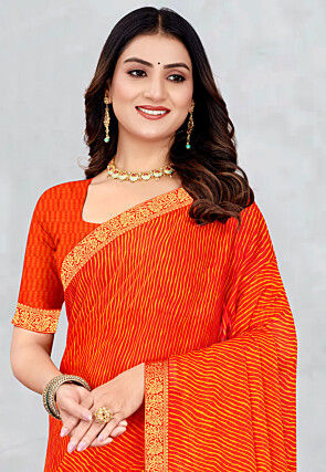 Leheriya Printed Chiffon Saree in Orange