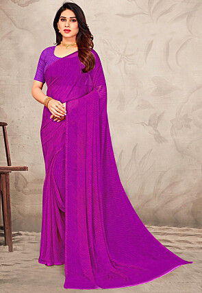 Leheriya Printed Chiffon Saree in Purple