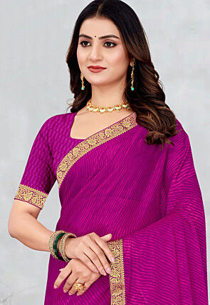 Leheriya Printed Chiffon Saree in Purple