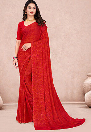 Leheriya Printed Chiffon Saree in Red