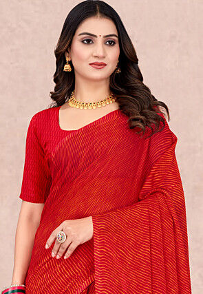 Leheriya Printed Chiffon Saree in Red