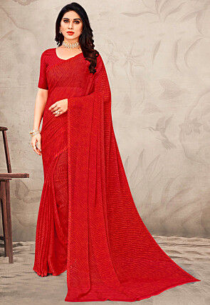 Leheriya Printed Chiffon Saree in Red