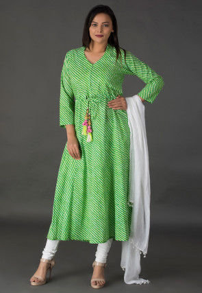 Leheriya Printed Cotton A Line Suit in Light Green