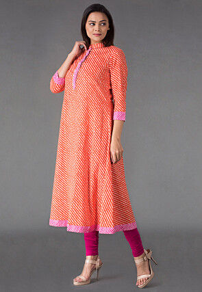 Leheriya Printed Cotton A Line Suit in Red