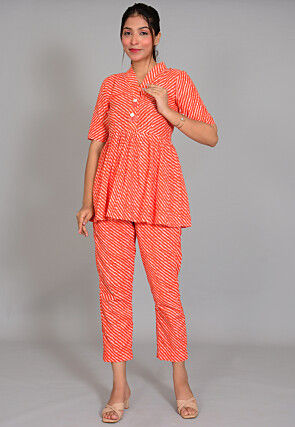 Leheriya Printed Cotton Co Ord Set in Red