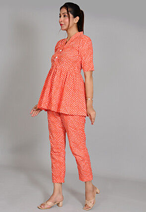 Leheriya Printed Cotton Co Ord Set in Red