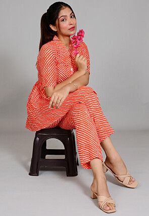 Leheriya Printed Cotton Co Ord Set in Red