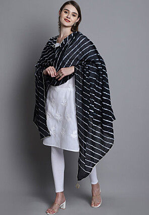 Leheriya Printed Cotton Dupatta in Black