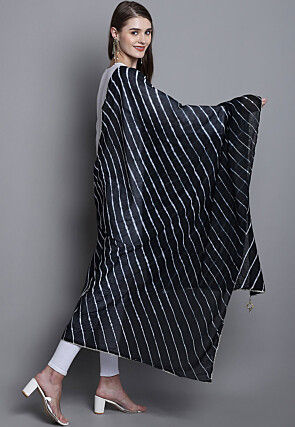 Leheriya Printed Cotton Dupatta in Black