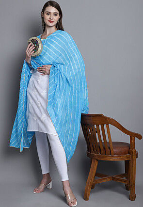 Leheriya Printed Cotton Dupatta in Blue
