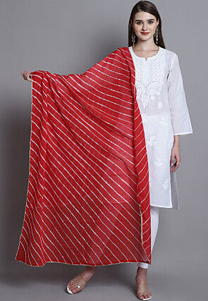 Leheriya Printed Cotton Dupatta in Red