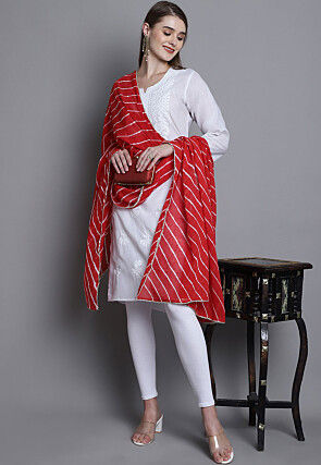 Leheriya Printed Cotton Dupatta in Red
