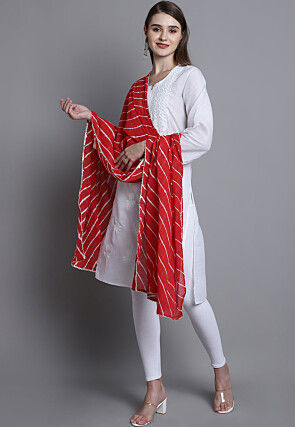 Leheriya Printed Cotton Dupatta in Red