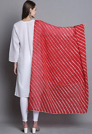 Leheriya Printed Cotton Dupatta in Red