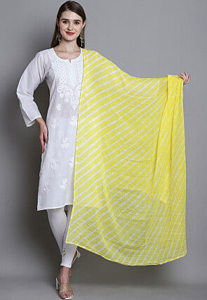 Leheriya Printed Cotton Dupatta in Yellow
