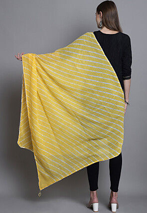 Leheriya Printed Cotton Dupatta in Yellow
