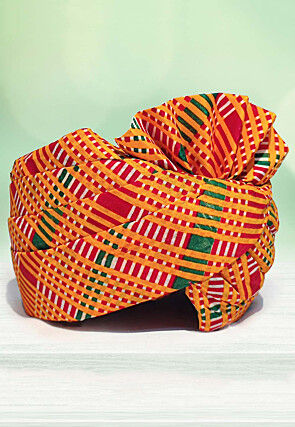 Leheriya Printed Cotton Kids Turban in Mustard and Muticolor