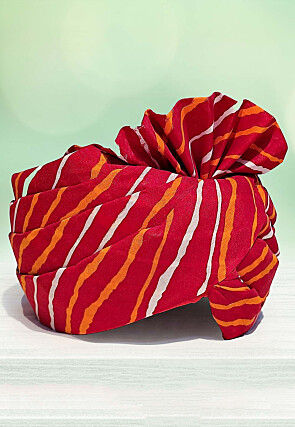 Leheriya Printed Cotton Kids Turban in Red