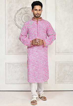 Leheriya Printed Cotton Kurta in Pink
