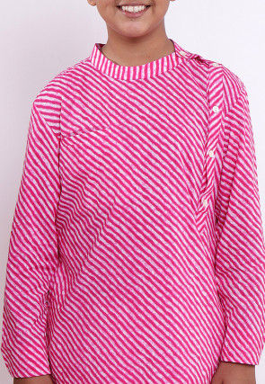 Leheriya Printed Cotton Kurta Set in Pink