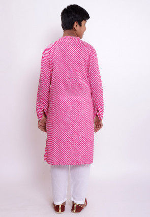 Leheriya Printed Cotton Kurta Set in Pink