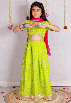 Leheriya Printed Cotton Lehenga in Light Green